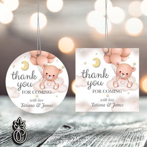 Editable Bear Baby Shower Favor Tag, We Can Bearly Wait Baby Shower Thank You Tag, Gender Neutral Brown Boho Bear Balloon Party Favor, 0135
