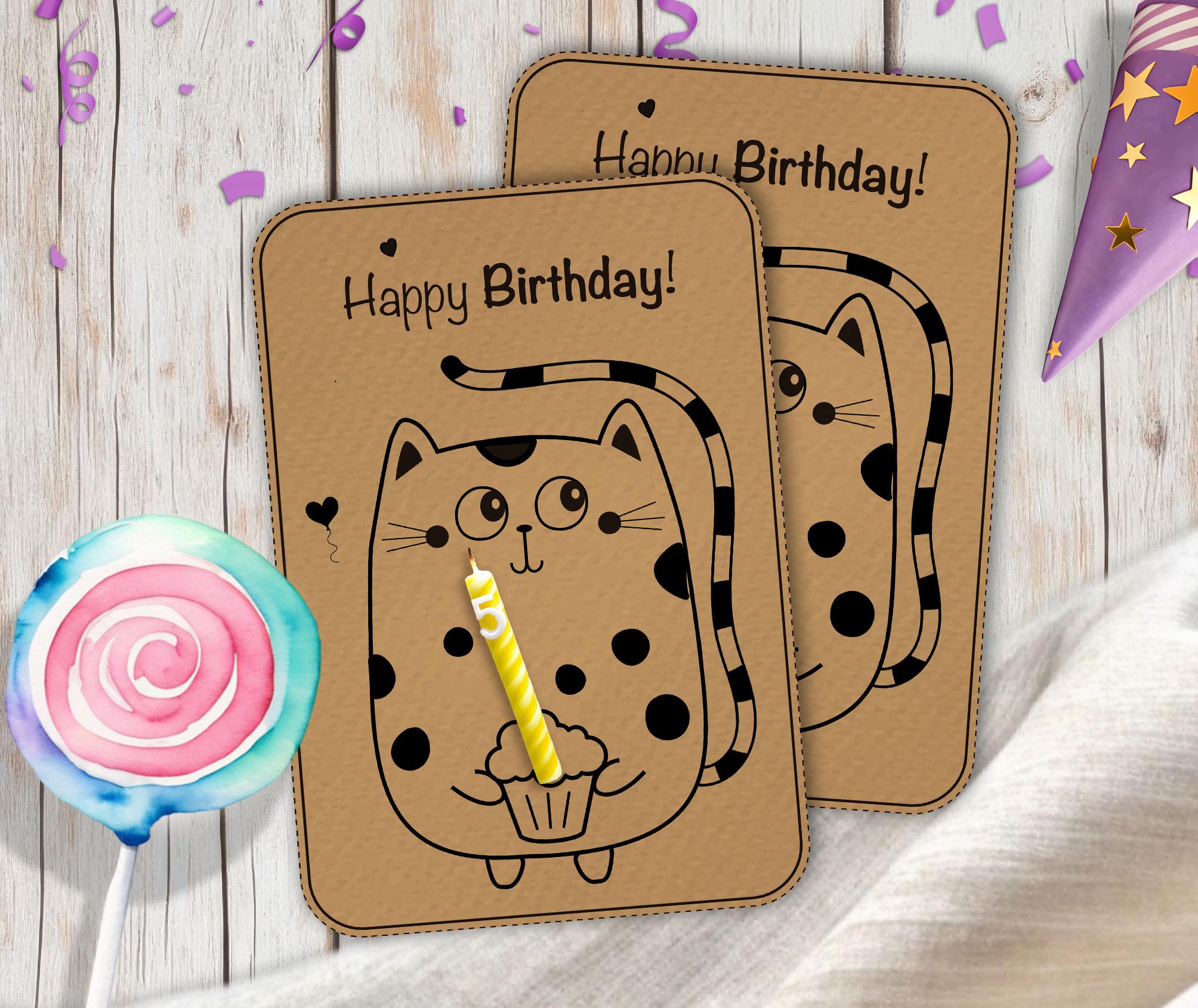 Cat Birthday Card Template, Printable DIY Greeting (PDF Download) - Etsy UK