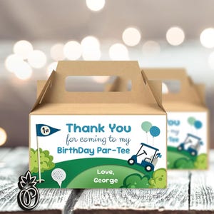 Labelsjabloon golfgeveldoos, bewerkbare sticker golfpartij, 1e verjaardagslabel, jongensblauwe ballon, label geschenkdoos, instant download 0134