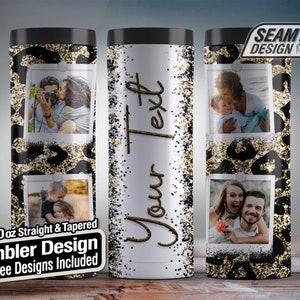 Involucro per bicchiere con cornice per foto con glitter oro, bicchiere skinny da 20 once, bicchiere personalizzato, bicchiere Polaroid, bicchiere con cornice personalizzata, bicchiere Glitter