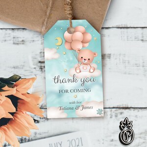 Editable Bear Baby Shower Favor Tag, We Can Bearly Wait Baby Shower Thank You Tag, Gender Neutral Brown Bear Balloon Party Favor tag, 0135