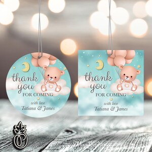 Editable Bear Baby Shower Favor Tag, We Can Bearly Wait Baby Shower Thank You Tag, Gender Neutral Brown Bear Balloon Party Favor tag, 0135