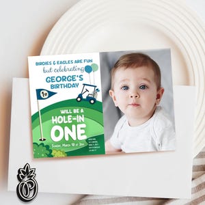 Editable Hole in One Birthday Invitation, Golf First Birthday Party, Golf Invite Boy, Digital Download, Printable Birthday Template, 0134