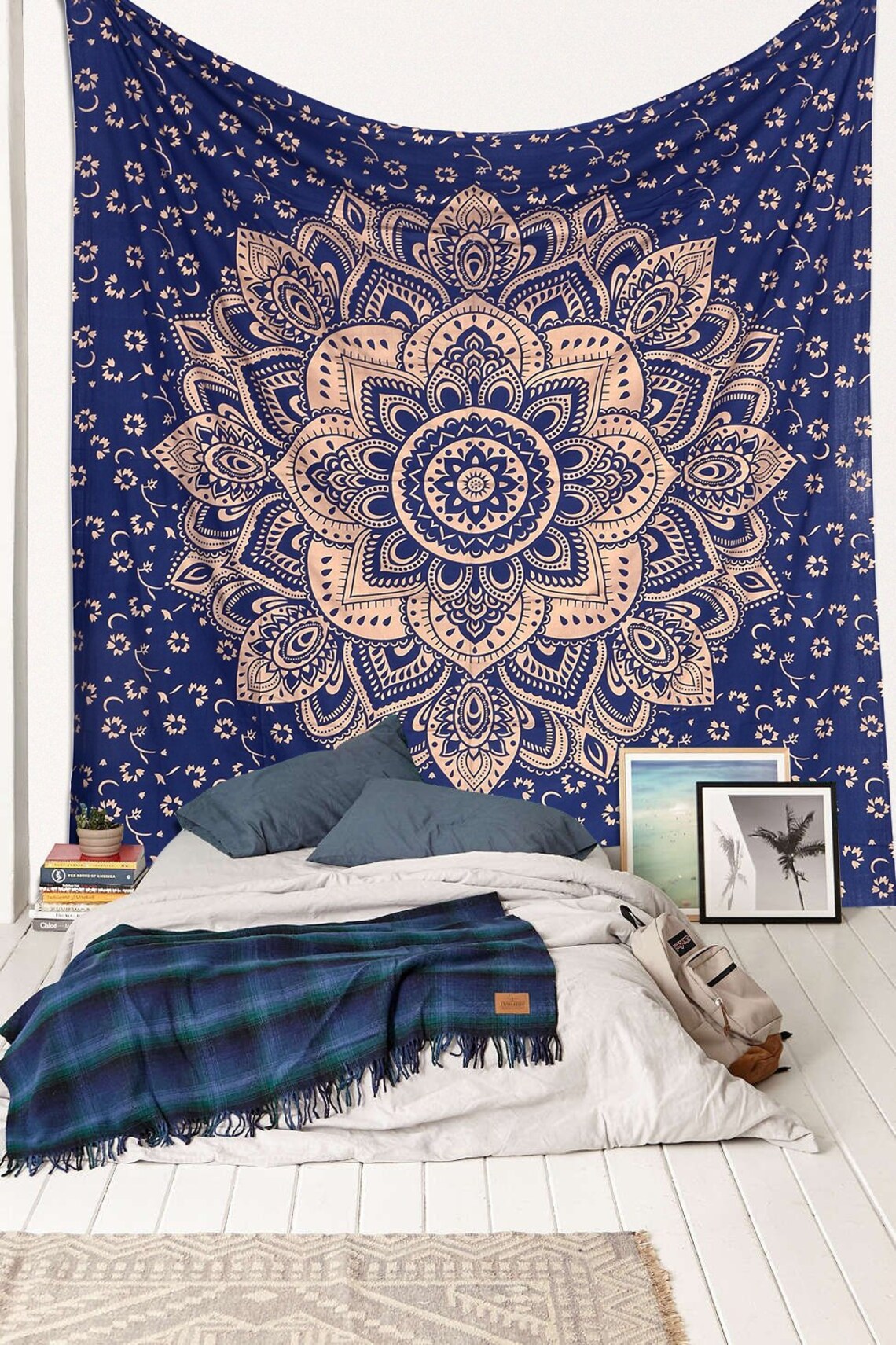 Wall Tapestry Blue Gold Tapestry Wall Hanging Mandala Etsy