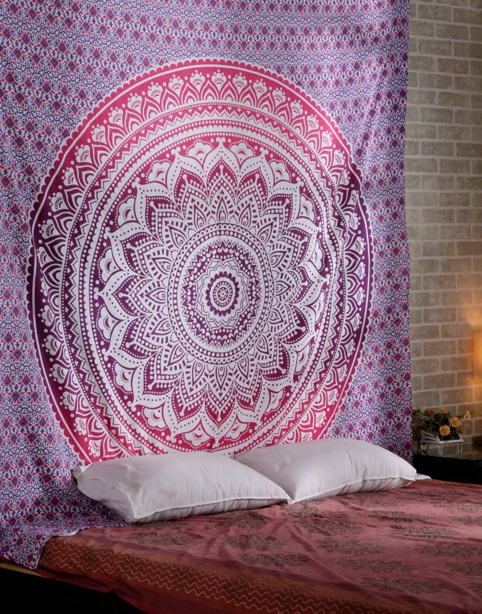 Wall Tapestry White Pink Tapestry Wall Hanging Mandala Etsy