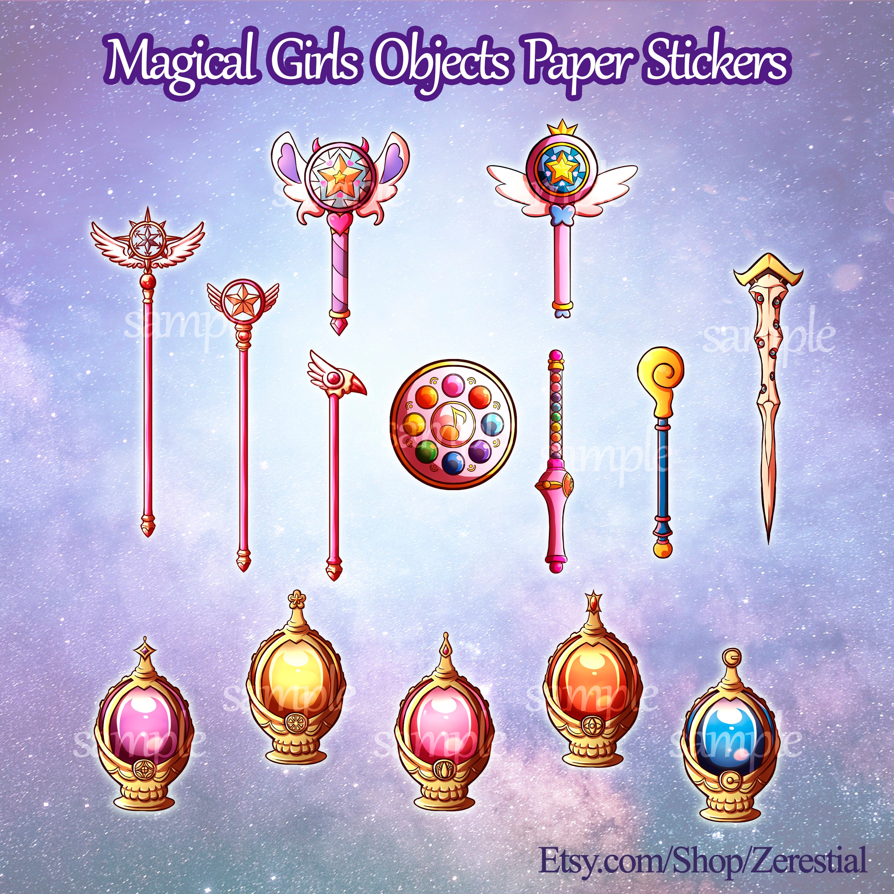 Magical Girls Objects Paper Sticker Etsy