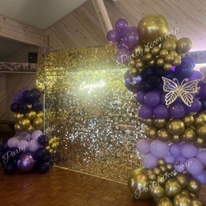 Purple & Gold Balloon Garland Arch Kit,Purple Birthday decor,Purple Wedding,Purple Shower,Purple Party Decorations,Gold Butterfly Stickers