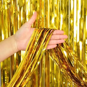 Gold Foil Fringe Curtains: Party Photo Backdrop, Wedding Decor (3 Packs)