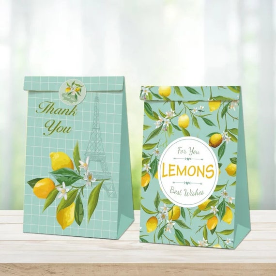 Lemon Theme Party Treats Bags With Stickers Green Lemon Party 