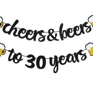 Cheers & Beers To 30 Years Garland Banner, 30th Birthday Decoration Banner, 30th Anniversary Party Decor, Party Backdrop Garland Banner