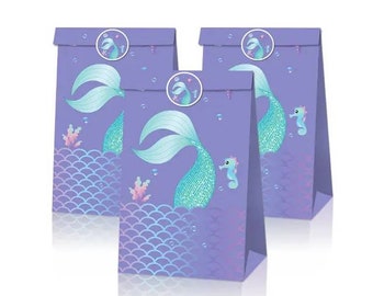 Mermaid Party Favor Bags: Girls Birthday, Baby Shower Decor (Set of 12)