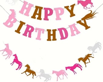 Pink Cowgirl Horse Birthday Banner: Western Party Decor