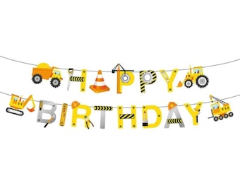 Construction Birthday Banner, Dump Truck Party Decoration,Construction Truck Birthday Party Decor, Boys Party Garland Banner