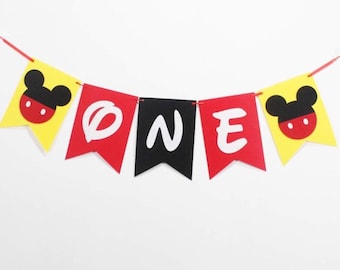 Mickey Mouse Theme One Garland Banner For First Birthday Party,Mickey Mouse High Chair Garland,Mouse Birthday Decorations