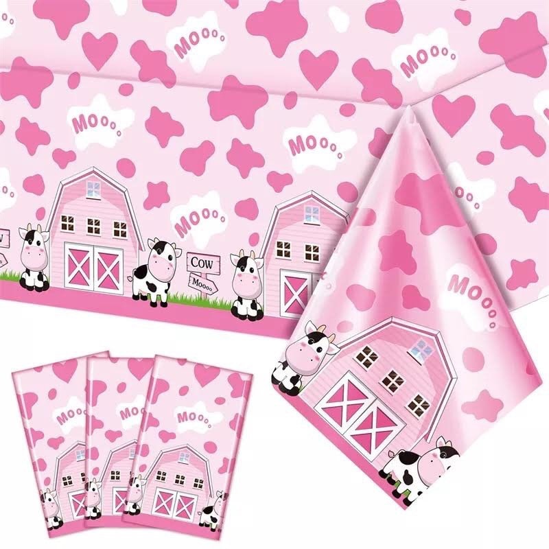 Pink Cow Prints DisposableTableclothMoo I Am Two Birthday DecorWestern Farm Barnyard Baby Shower DecorCowgirl Plastic Table