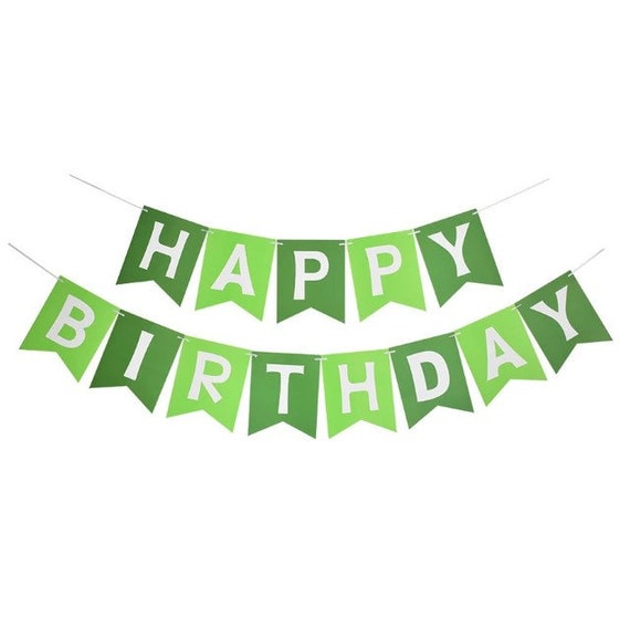 Green Happy Birthday Garland Banner Green Forest Birthday | Etsy