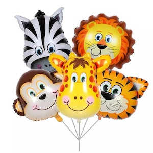 22&quot; Safari Balloons,Wild Animals Birthday Decorations,Tiger,Lion,Zebra, Monkey,And Giraffe,Wild One,Two Wild,Baby Shower,Party Animals