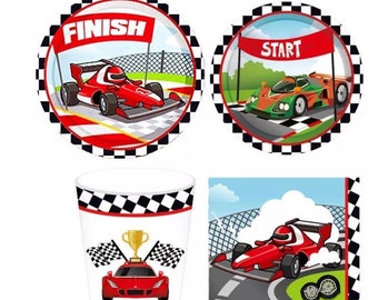 Race Car Party Tableware Set, Checkered Flag Plates, Cups, Napkins, Boys Birthday Table Decor