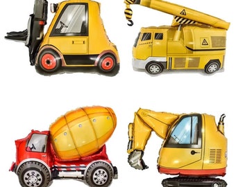 Construction Balloons Set Of 4, Dump Truck, Digger Balloons, Crane, Excavator, I am Diggin 3, Builder Balloons, Kids Birthday Party Decor