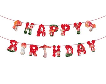 Mushroom Happy Birthday Banner: Cottagecore Party Garland