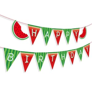 Watermelon Happy Birthday Banner: Fruit Theme Party Garland