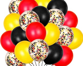 12 Pcs Red Yellow & Black Latex Balloons,Mouse Birthday Decoration,Baby Shower Decor, Party Supplies,Confetti Balloons