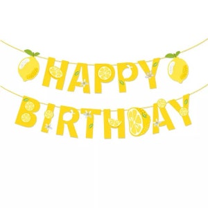 Lemon Citrus Happy Birthday Banner,Lemon Theme Birthday Decorations,Lemon Fruit Summer Party Supplies,Lemonade Birthday Party Decor Banner,