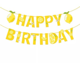 Lemon Happy Birthday Banner: Citrus Summer Party Decor