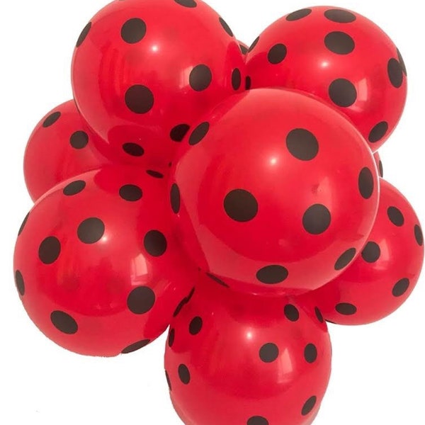 15 Red & Black Polka Dots Balloons, Ladybug Theme Party Balloons,Birthday Decorations, Party Supplies, Latex Balloons