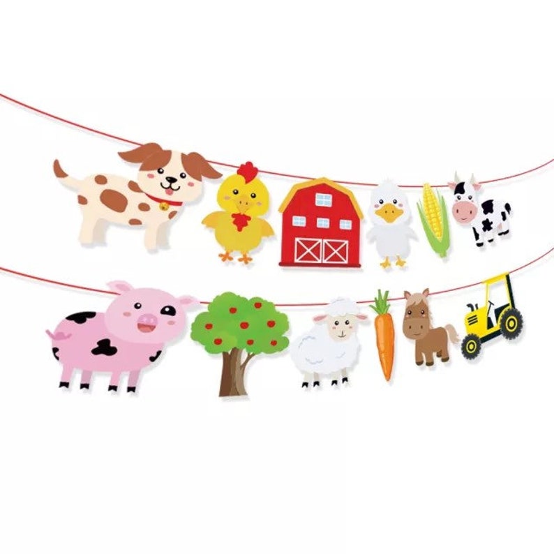 Farm Barnyard Party Garland BannerBarnyard Birthday DecorationsFarm Baby Shower DecorOld Macdonald PartyFarm Animal Backdrop