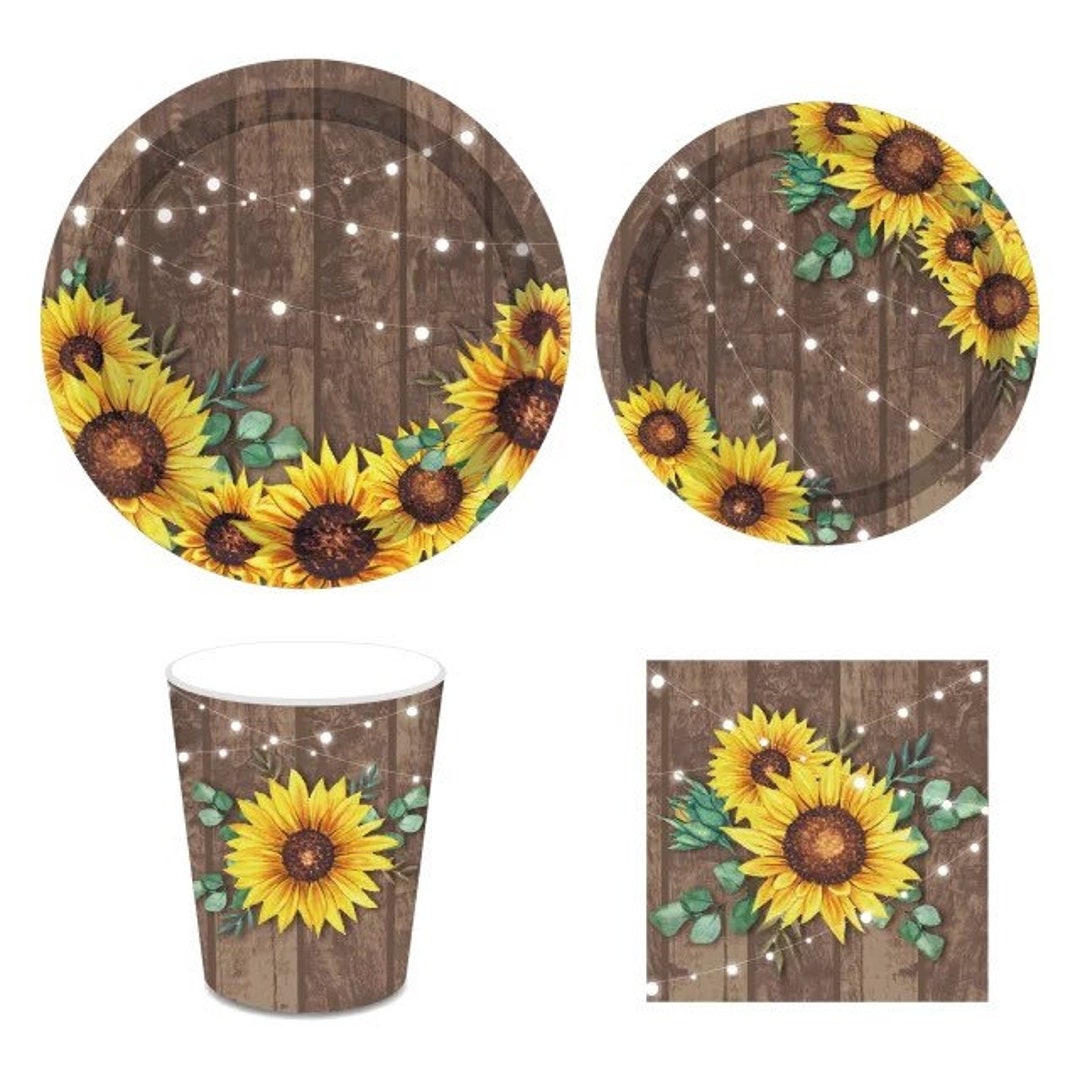 Sunflowers Theme Tableware Set, Sunflower Plates Cups & Napkins