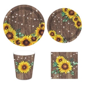 Sunflowers Theme Tableware Set, Sunflower Plates Cups & Napkins, Birthday Table Decor, Baby Shower Decoration, Party Supplies