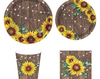 Sunflower Party Tableware Set: Plates, Cups & Napkins