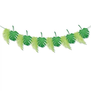 Tropical Leaves Party Garland, Hawaiian Luau Party Decor, Summer Beach Theme Party Decoration, Tropical Party Banner, Birthday and Parties