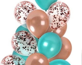 Teal & Rose Gold Latex Balloons,Turquoise Balloons, Teal Wedding Decor,Bridal Shower Decor,Birthday Decoration,Party Supplies,Baby Shower