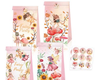 Fairy Party Favor Bags | Fairy Garden Treat Bags with Stickers | Enchanted Fairy Birthday Party Favors | Girls Fairy Party Supplies