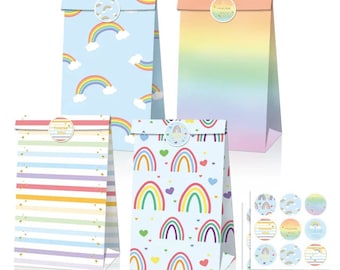 Rainbow Pastel Party Favors Bags,Rainbow Birthday Bags, Treat Bags, Goody Bags,Candy Bags,Pastel Rainbow Baby Shower,Party Supplies Decor