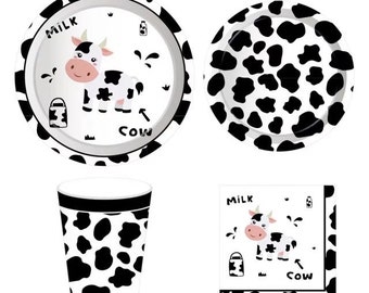 Cow Party Tableware Set, Farm Barnyard Birthday Table Decor, Moo Moo I'm Two, Holy Cow I Am One