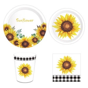Sunflowers Theme Tableware Set, Sunflower Plates Cups & Napkins, Birthday Table Decor, Baby Shower Decoration, Party Supplies