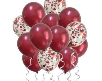 Burgundy Latex Balloons: 12" Wedding & Party Decor, Confetti Set