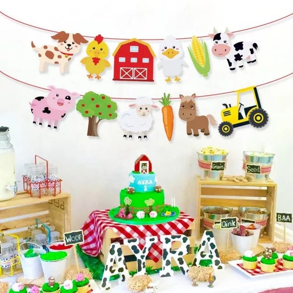 Farm Barnyard Party Garland Banner,Barnyard Birthday Decorations,Farm Baby Shower Decor,Old Macdonald Party,Farm Animal Backdrop Garland