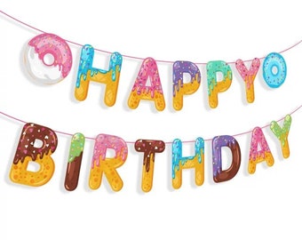 Donut Birthday Banner, Girls Party Decoration, Donut Grow Up Theme