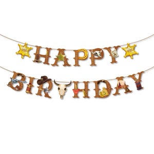 Western Cowboy Happy Birthday Banner: Wild West Party Decor