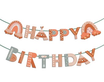 Boho Rainbow Happy Birthday Banner: Kids Party Decor