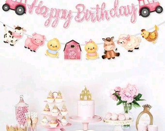 Farm Animal Happy Birthday Banner,Farm Birthday Party Decoration,Barnyard  Party Animal Banner,Farm Themed Birthday Decor,BirthdayBackdrop,