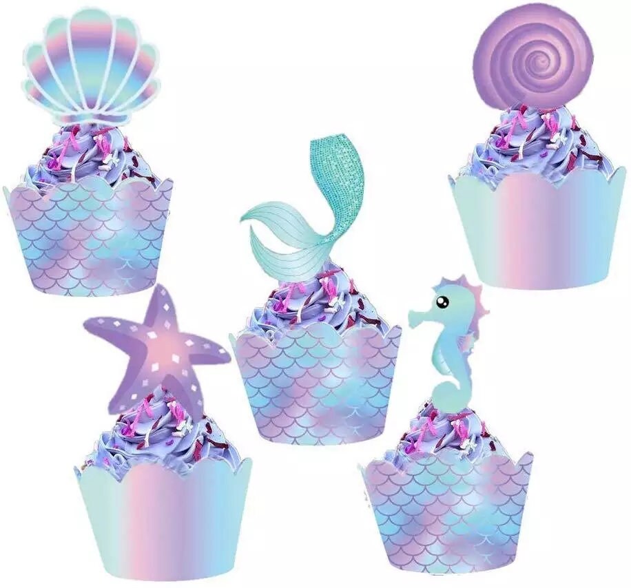 Mermaid Cupcake Toppers WrappersMermaid Birthday Party Decorations Ocean Theme Party Sea Mermaid Party Purple Mermaid Decor