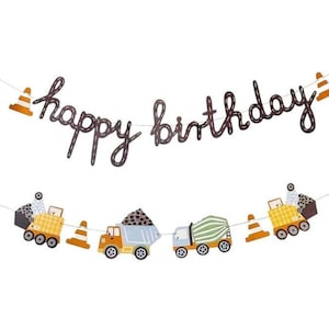 Truck Party Banner | Construction Happy Birthday Garland | Dump Truck Party Decoration for Boys | Construction Zone Decor