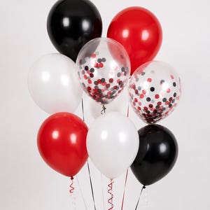 Red White Black Balloons, Birthday Party Decorations, Confetti Balloons, Graduation Party Decor, Wedding Anniversary, Bridal Shower image 1