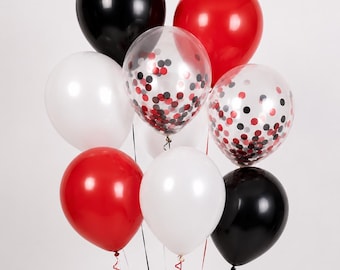 Red White Black Balloons, Birthday Party Decorations, Confetti Balloons, Graduation Party Decor, Wedding Anniversary, Bridal Shower