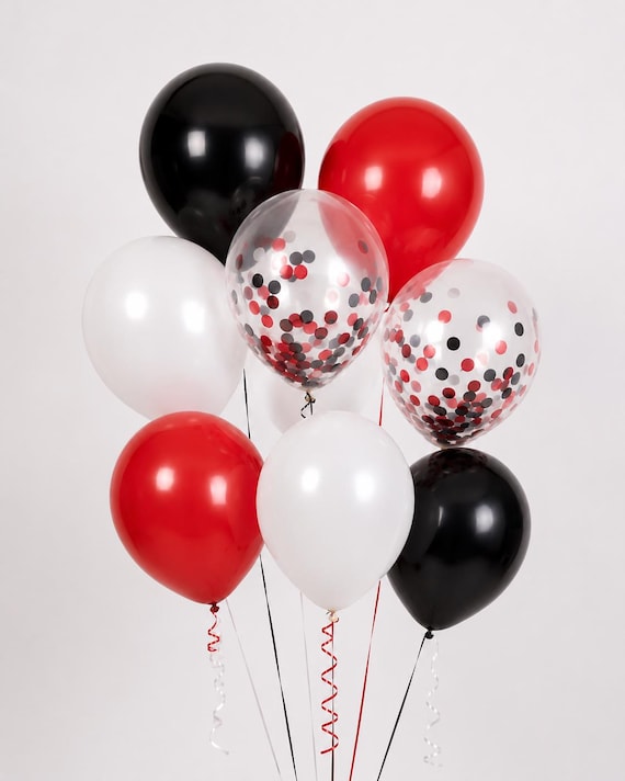 Red White Black Balloons, Birthday Party Decorations, Confetti Balloons, Graduation Party Decor, Wedding Anniversary, Bridal Shower